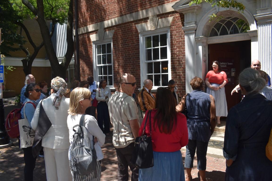 Group gathered outside building