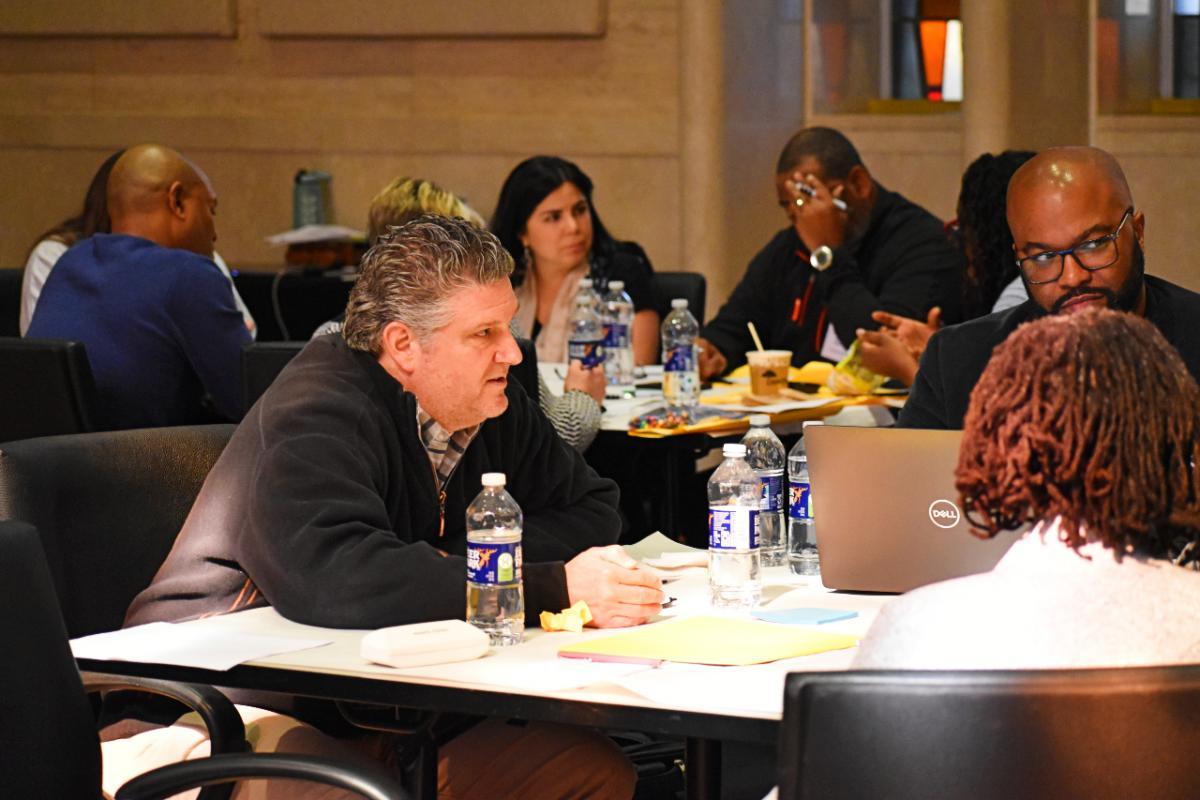 people in cafe talking