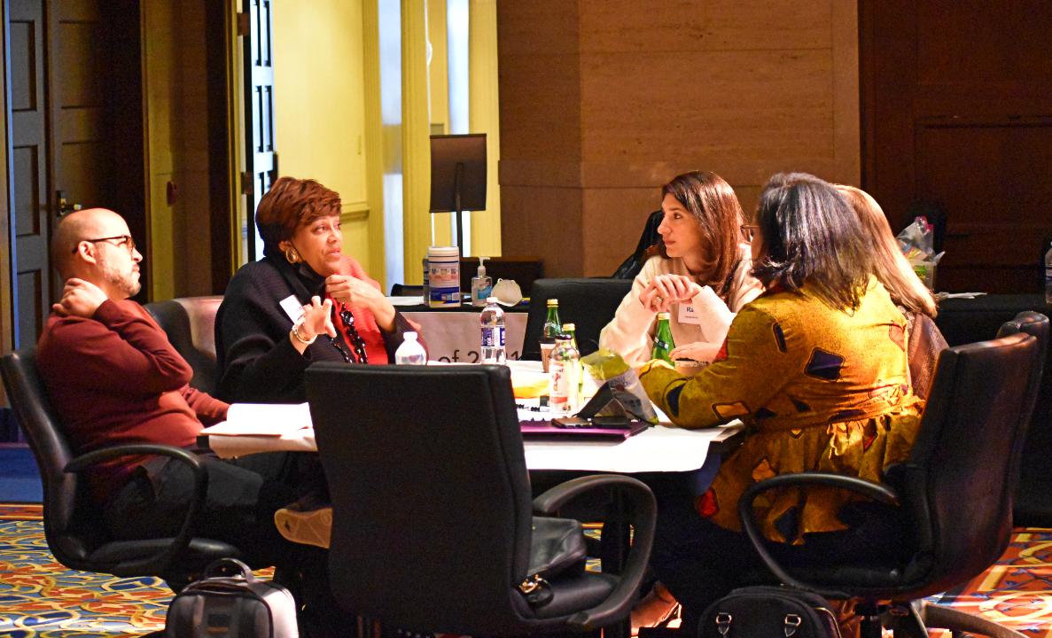 people in cafe talking